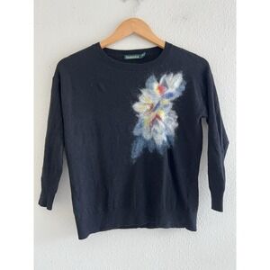 Troubadour Black Floral Sweater Top Size XS Lambswool Blend Feminine Casual